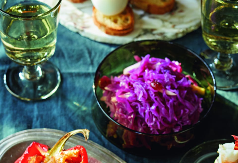パプリカとツナマヨのオーブン焼きと、紫キャベツのコールスロー